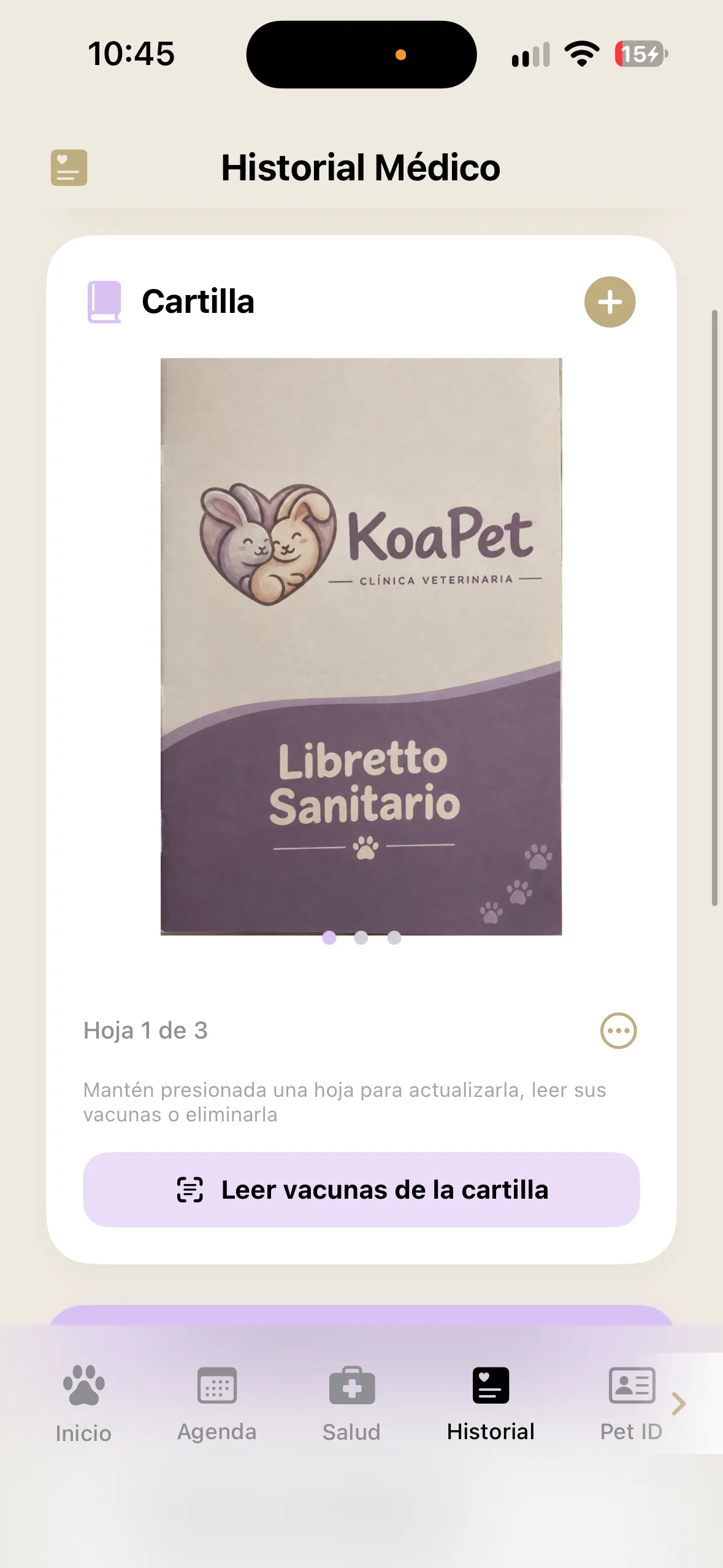 KoaPet leyendo una cartilla de vacunación y mostrando las vacunas detectadas